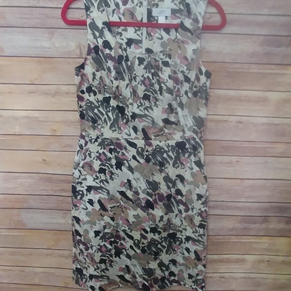 Ann Taylor Floral Sheath Dress Pleated Neckline